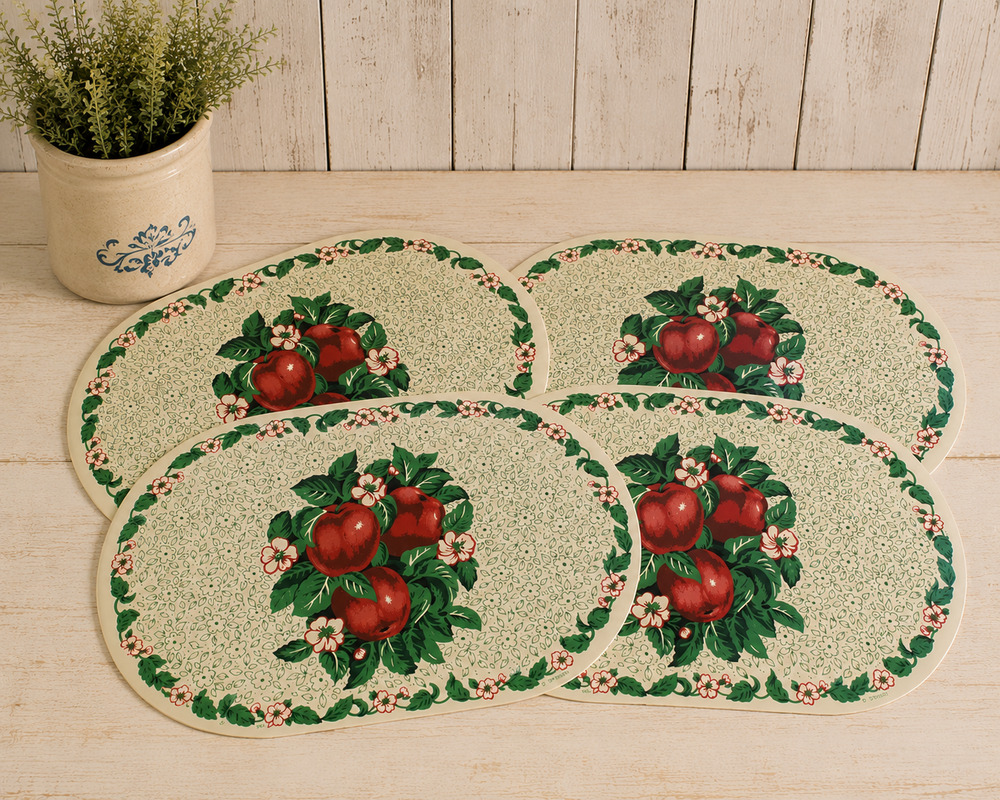 Set of 4 Vintage Vinyl Apple Placemats Retro Kitchen Decor Farmhouse Cottagecore